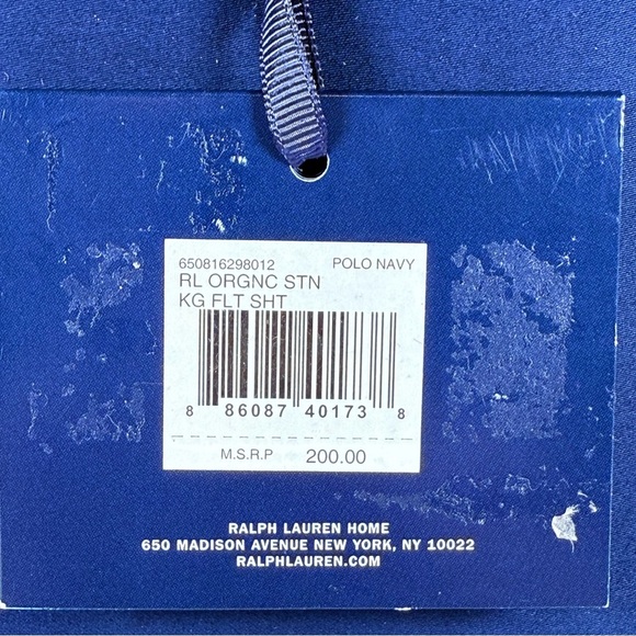 Ralph Lauren POLO NAVY RL Organic Cotton Sateen Flat Sheet KING NWT $200 - Picture 5 of 12